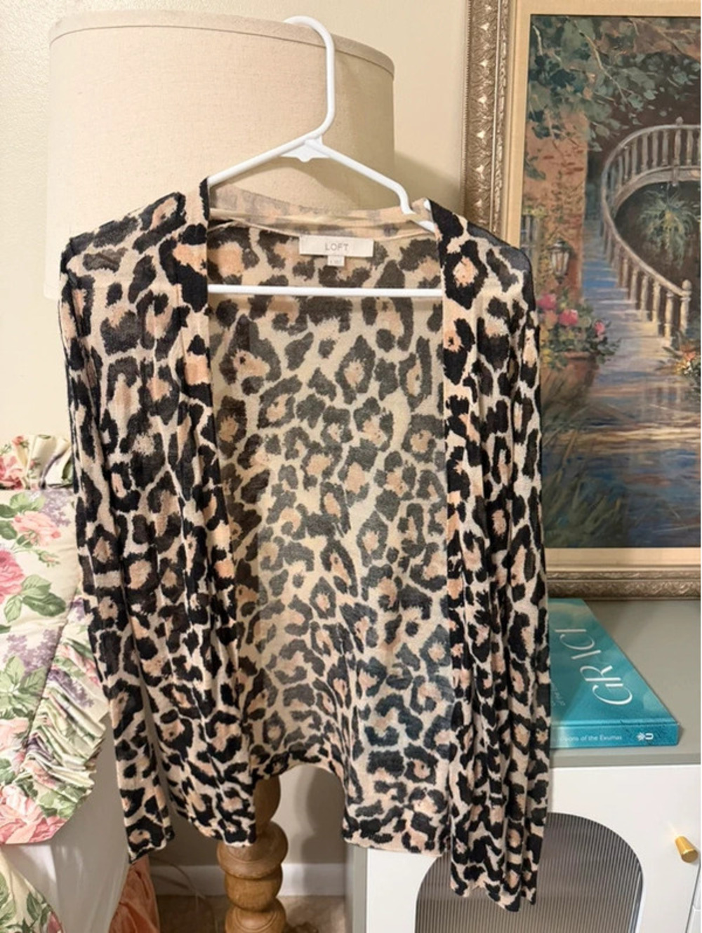 LOFT Leopard Print Open Front Cardigan Cozy Fall Layer